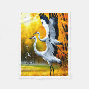 Japanischer Kranich-Vögel-Herbstwald-Flanelldecke Fleecedecke