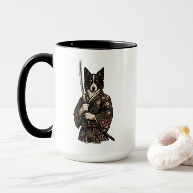 Japanischer Kriegerhund Fantasy Art Kaffeetasse (Mit Donut)