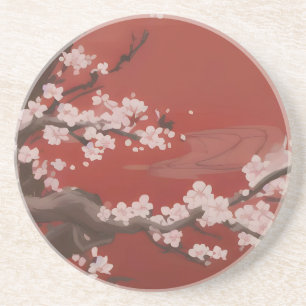 Japanischer Kunststil Weiße Kirschblüte Rot Getränkeuntersetzer