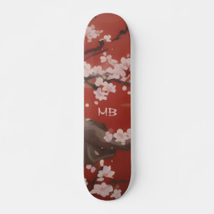 Japanischer Kunststil Weiße Kirschblüte Rot Skateboard