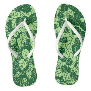 Japanischer Leaf Print, Emerald und Lime Green Flip Flops