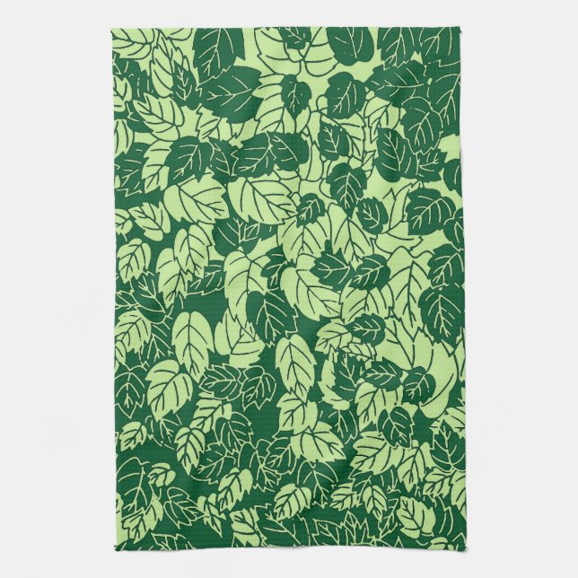 Japanischer Leaf Print, Emerald und Lime Green Handtuch (Vertikal)
