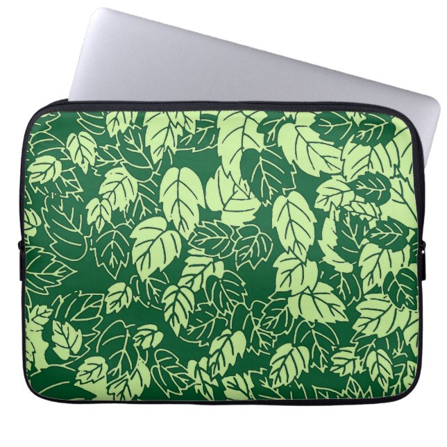 Japanischer Leaf Print, Emerald und Lime Green Laptopschutzhülle (Vorderseite)