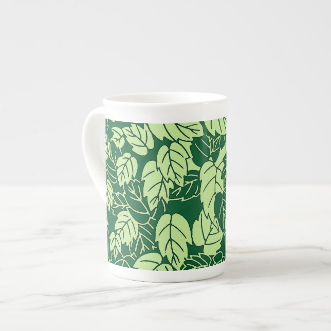 Japanischer Leaf Print, Emerald und Lime Green Prozellantasse (Vorderseite Links)