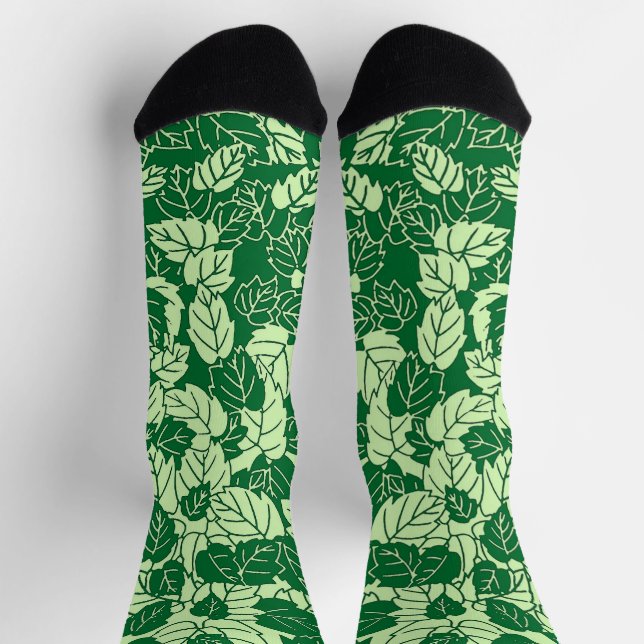 Japanischer Leaf Print, Emerald und Lime Green Socken (Oben)