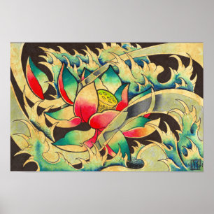 Japanischer Lotus in Wasserfarbe Poster