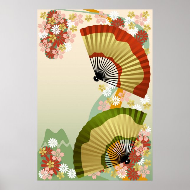 Japanischer Lüfter 3 grün Poster (Vorne)