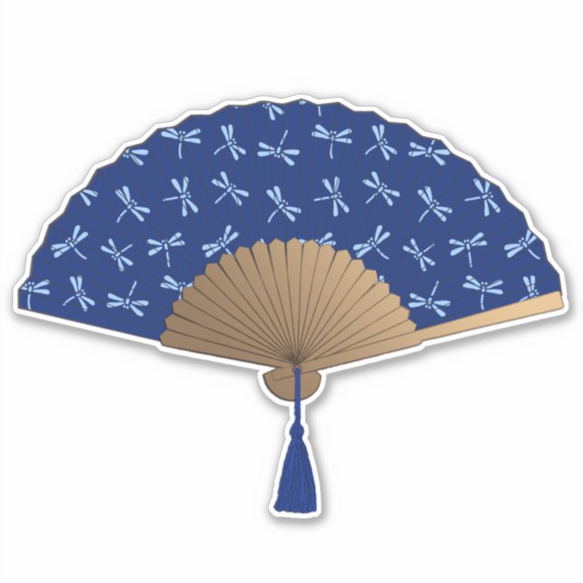 Japanischer Lüfter, Dragonfly-Muster, Cobalt Blue Aufkleber (Vorderseite)