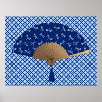 Japanischer Lüfter, Dragonfly-Muster, Cobalt Blue