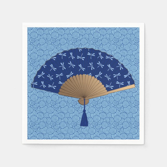Japanischer Lüfter, Dragonfly-Muster, Cobalt Blue Serviette (Vorderseite)