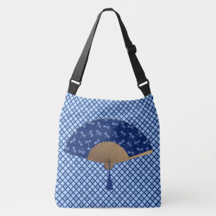 Japanischer Lüfter, Dragonfly-Muster, Cobalt Blue Tragetaschen Mit Langen Trägern