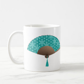 Japanischer Lüfter im Asanoha-Muster, Türkis Kaffeetasse