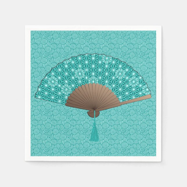 Japanischer Lüfter im Asanoha-Muster, Türkis Serviette (Vorderseite)