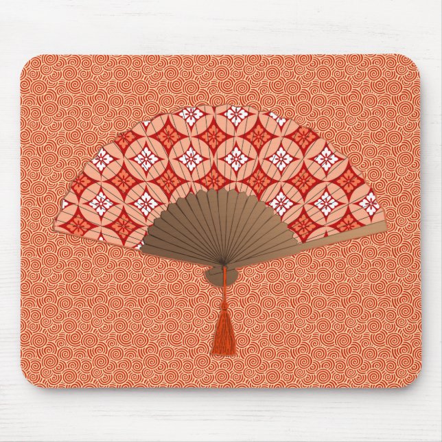 Japanischer Lüfter, Shippo Motif, Mandarin Orange Mousepad (Vorne)