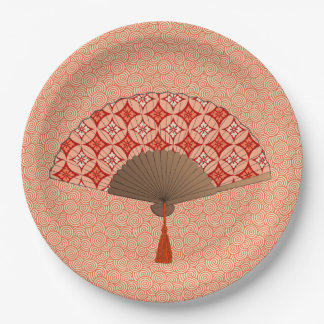 Japanischer Lüfter, Shippo Motif, Mandarin Orange Pappteller