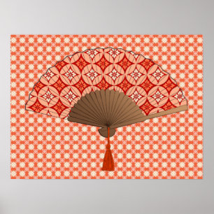Japanischer Lüfter, Shippo Motif, Mandarin Orange Poster