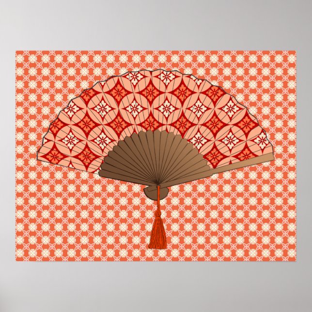 Japanischer Lüfter, Shippo Motif, Mandarin Orange Poster (Vorne)