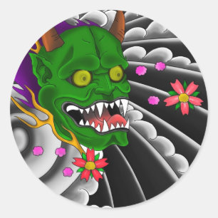 japanischer Maskentätowierungsentwurf Runder Aufkleber