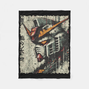 Japanischer Mecha-Roboter-Kopf Vintage-Anime-Kunst Fleecedecke