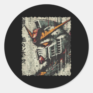 Japanischer Mecha-Roboter-Kopf Vintage-Anime-Kunst Runder Aufkleber