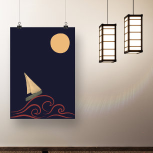 Japanischer Mid-Century-Mondwellen-Modern-Minimali Poster