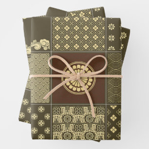 Japanischer Mix Patchwork Noir Geschenkpapier Set