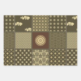 Japanischer Mix Patchwork Noir Geschenkpapier Set