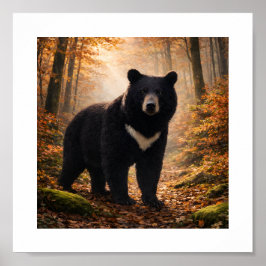 Japanischer Mondbär im Herbstwald – Kunstdruck Poster