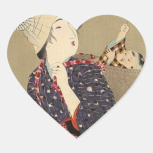 JAPANISCHER MUTTER-und BABY-AUFKLEBER Herz-Aufkleber