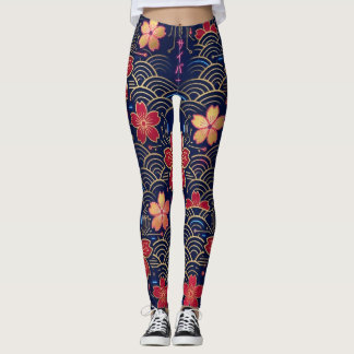 Japanischer Neo-Edo-Cyberpunk-Sakura-Nahtloser Mus Leggings