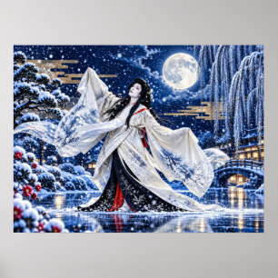 Japanischer Onnagata-Schnee-Mond-Plakat Poster