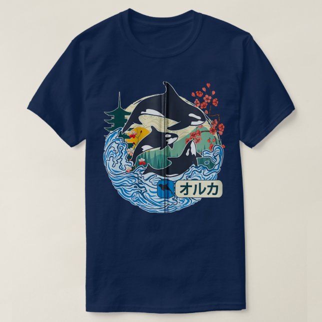 Japanischer Orca Whale Great Wave Kanagawa Japan V T-Shirt (Design vorne)