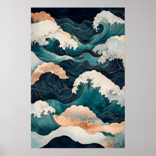 Japanischer Ozeanwellen-Druck im Ukiyo-e-Stil Japa Poster