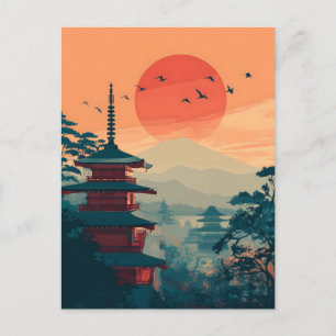 Japanischer Pagode Vintage Postkarte