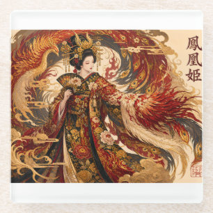 Japanischer Phoenix-Geisha-Kunst Mythologie-Desi Glasuntersetzer