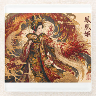 Japanischer Phoenix-Geisha-Kunst | Mythologie-Desi Glasuntersetzer