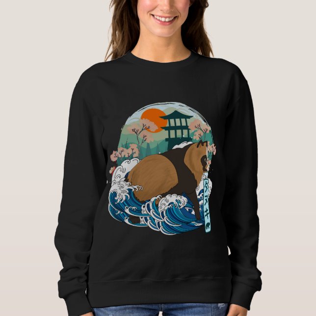 Japanischer Raccoon Dog Great Wave Kanagawa Japan  Sweatshirt (Vorderseite)