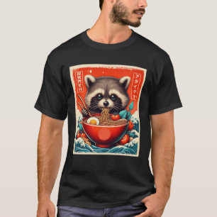 Japanischer Raccoon Eating Ramen Kawaii Noodle Bow T-Shirt