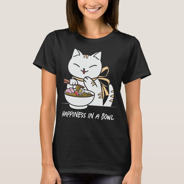 Japanischer Ramen Cat Glück in einer Schüssel T-Shirt (Vorderseite)