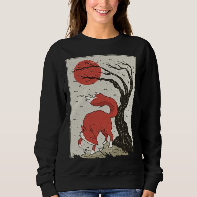 Japanischer Retro-Fuchs Kirschblüte Sweatshirt (Vorderseite)