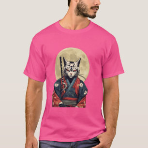 Japanischer Retro Samurai Cat Warrior T - Shirt