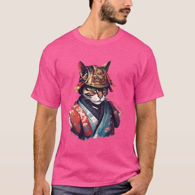 Japanischer Retro Samurai Cat Warrior T - Shirt (Vorderseite)
