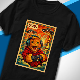 Japanischer Retro-Vintage-UFO-Katze-Grafik-Funny-G T-Shirt