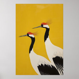 Japanischer Rot-Kronenkranich-Kunstprint Minimalis Poster