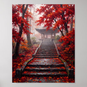 Japanischer Rotahorn-Tempel-Treppen-Druck Poster