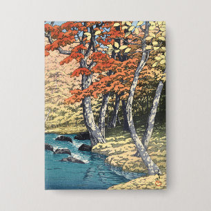 Japanischer Roter Ahorn Fluss Shin-hanga Poster Button
