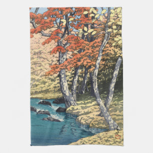 Japanischer Roter Ahorn Fluss Shin-hanga Poster Geschirrtuch