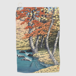 Japanischer Roter Ahorn Fluss Shin-hanga Poster Golfhandtuch