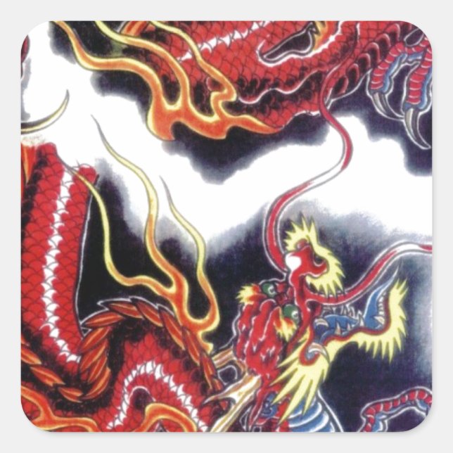 Japanischer Roter Drache Quadratischer Aufkleber (Vorderseite)
