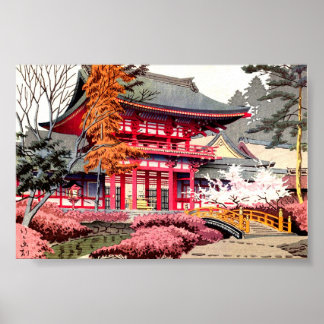 Japanischer roter Tempel Frühling Poster
